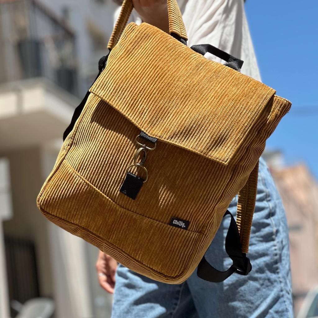 Mustard Corduroy Medium Students Backpack
