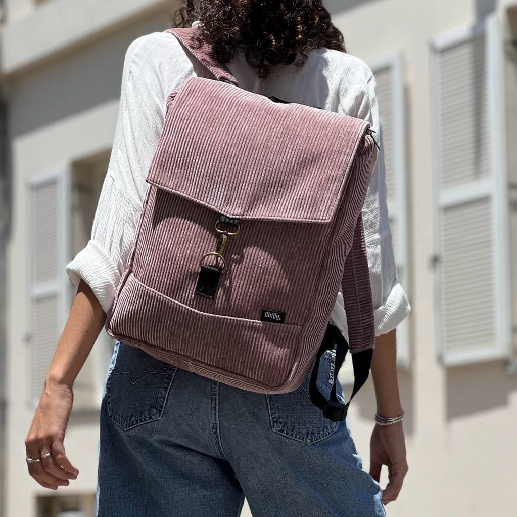 Antique Pink Corduroy Medium Students Backpack
