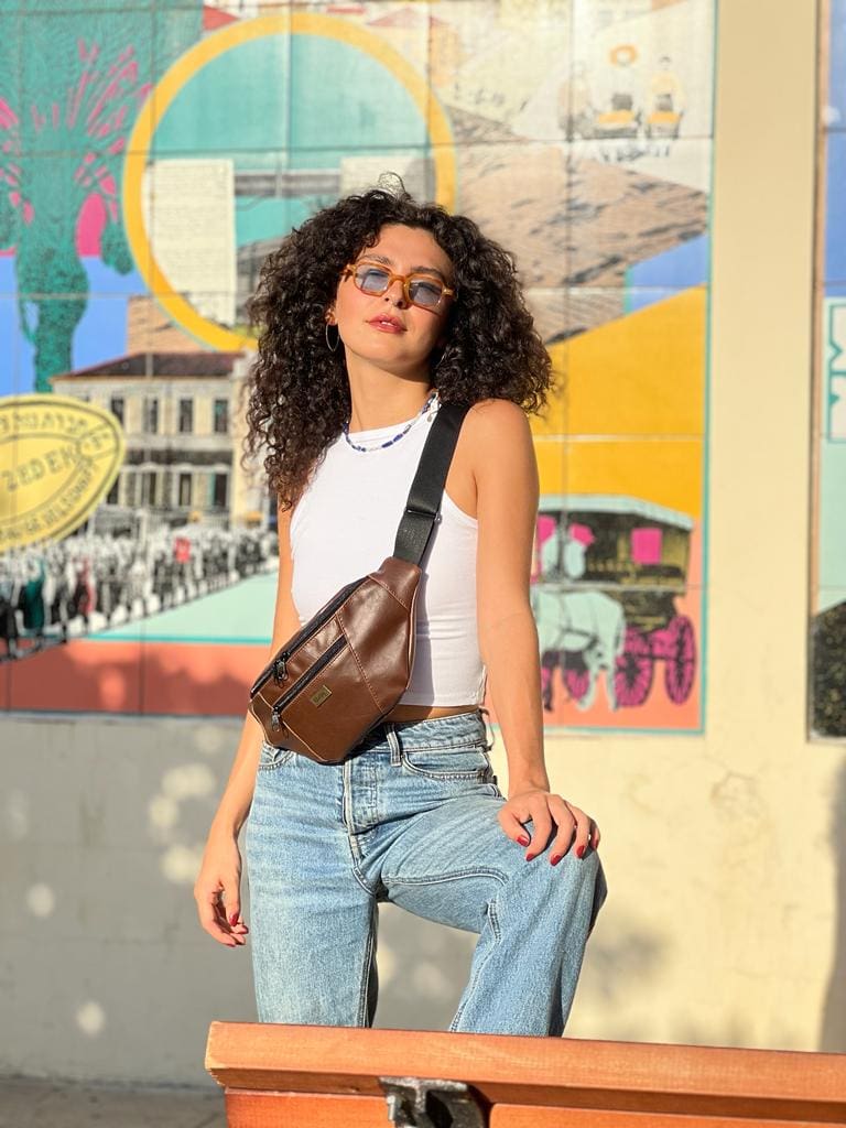Brown Leather-Like Large Roni Fanny Pack