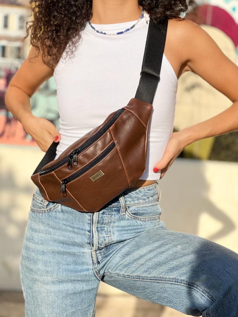 Brown Leather-Like Large Roni Fanny Pack