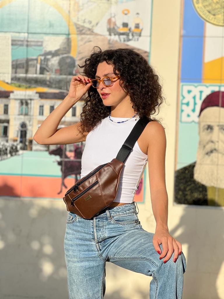 Brown Leather-Like Large Roni Fanny Pack