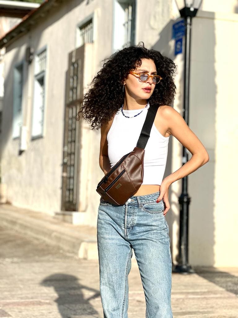 Brown Leather-Like Large Roni Fanny Pack