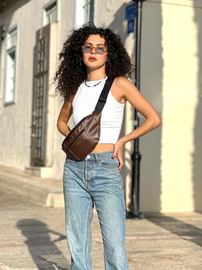 Brown Leather-Like Large Roni Fanny Pack