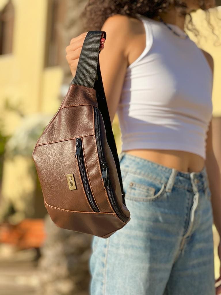 Brown Leather-Like Large Roni Fanny Pack
