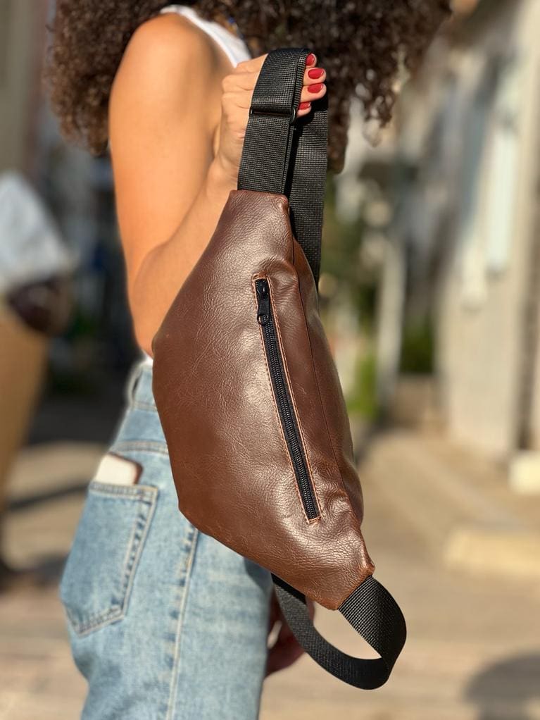 Brown Leather-Like Large Roni Fanny Pack