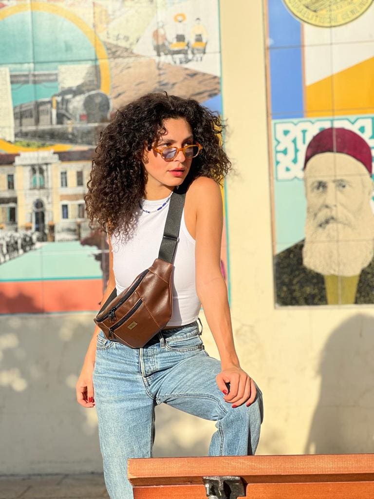 Brown Leather-Like Large Roni Fanny Pack