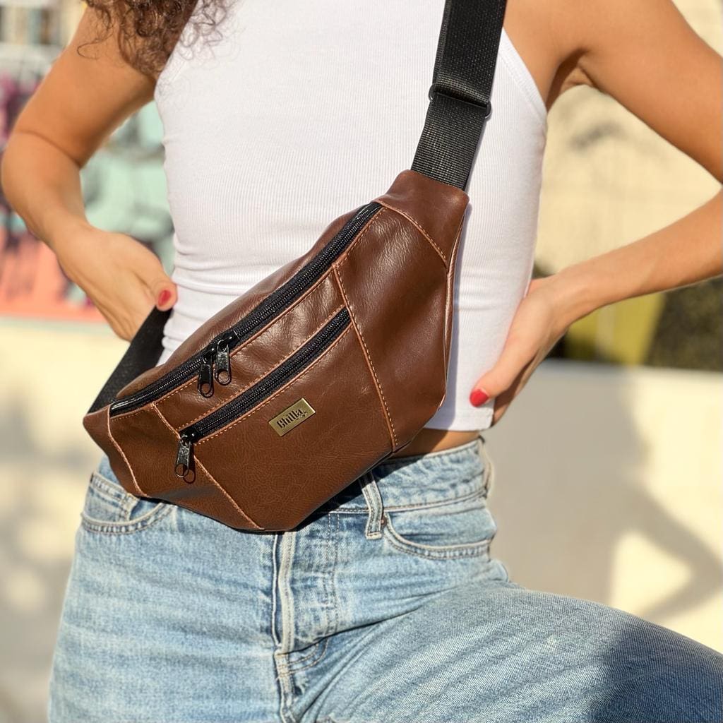Brown Leather-Like Large Roni Fanny Pack