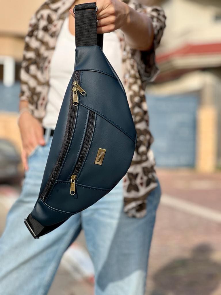 Large dark navy blue rooni pouch with imitation leather