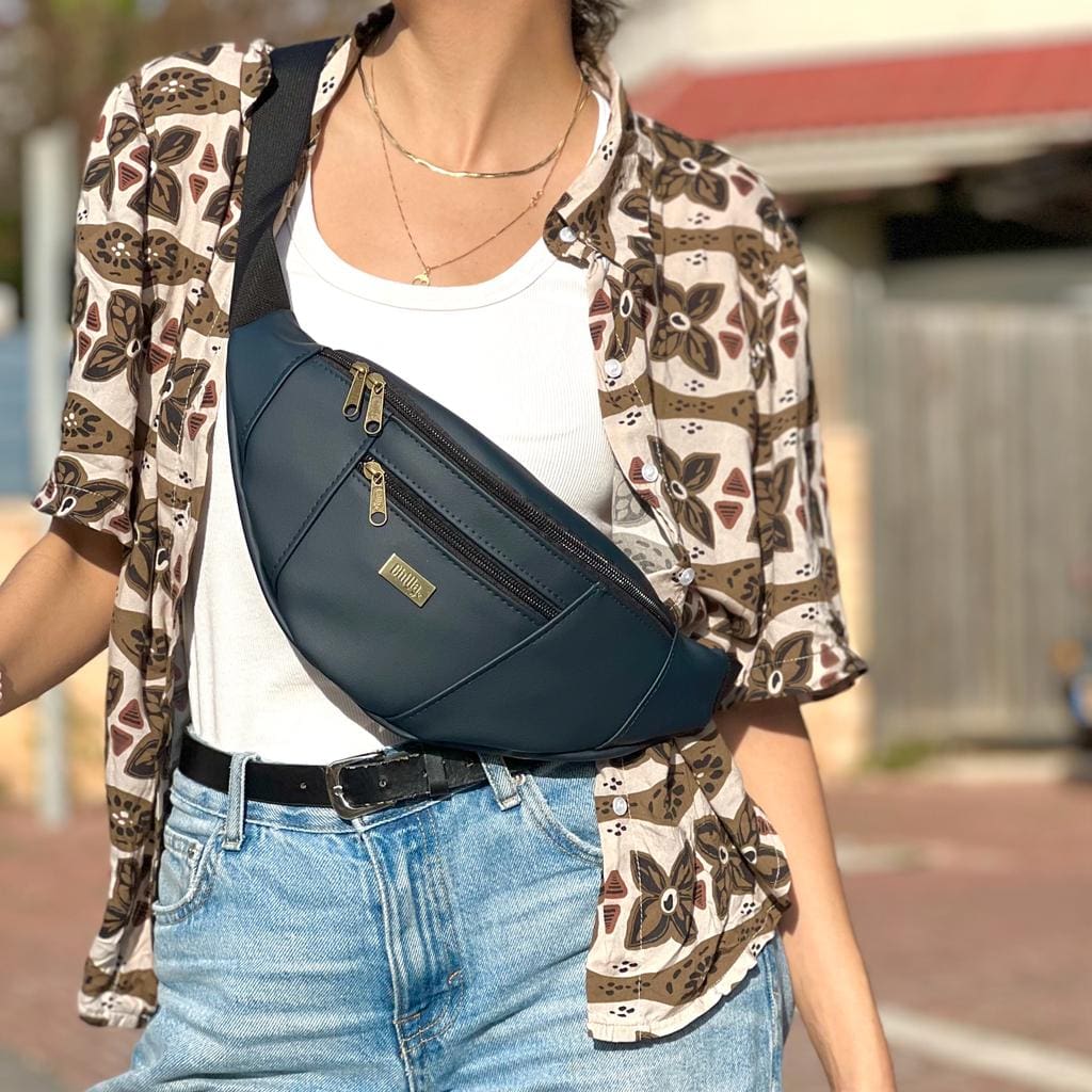 Large dark navy blue rooni pouch with imitation leather