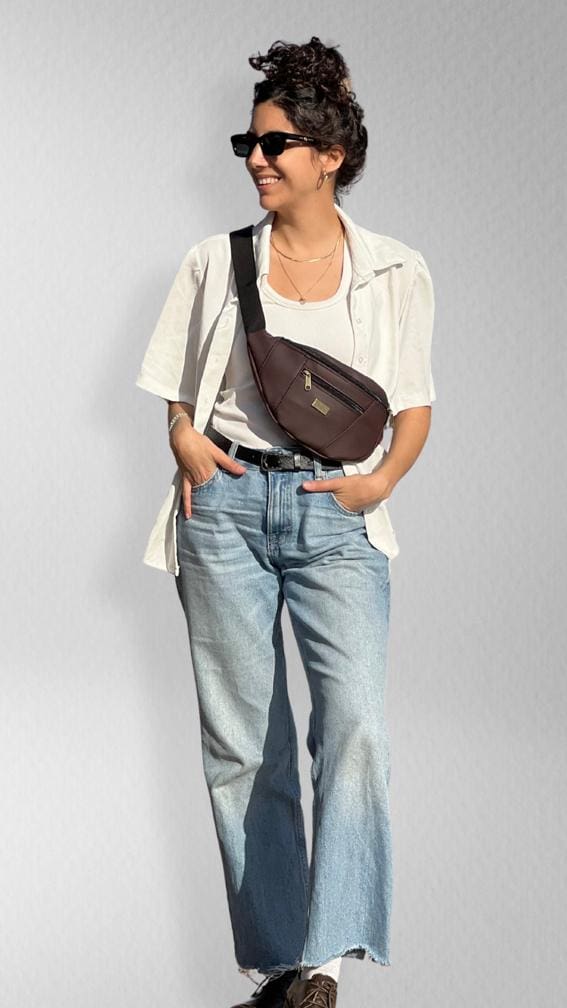 Purple-Brown Leather-Like Large Roni Fanny Pack