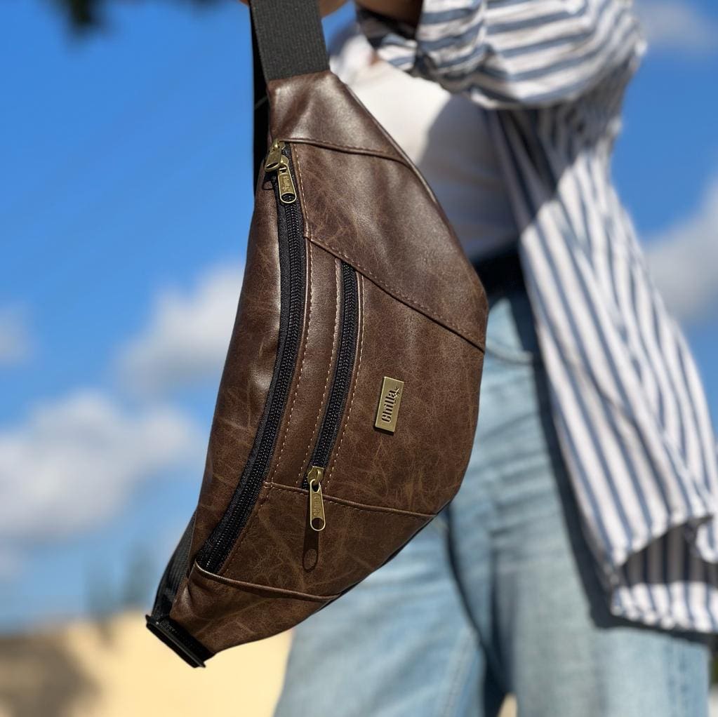 New Brown Leather-Like Large Roni Fanny Pack