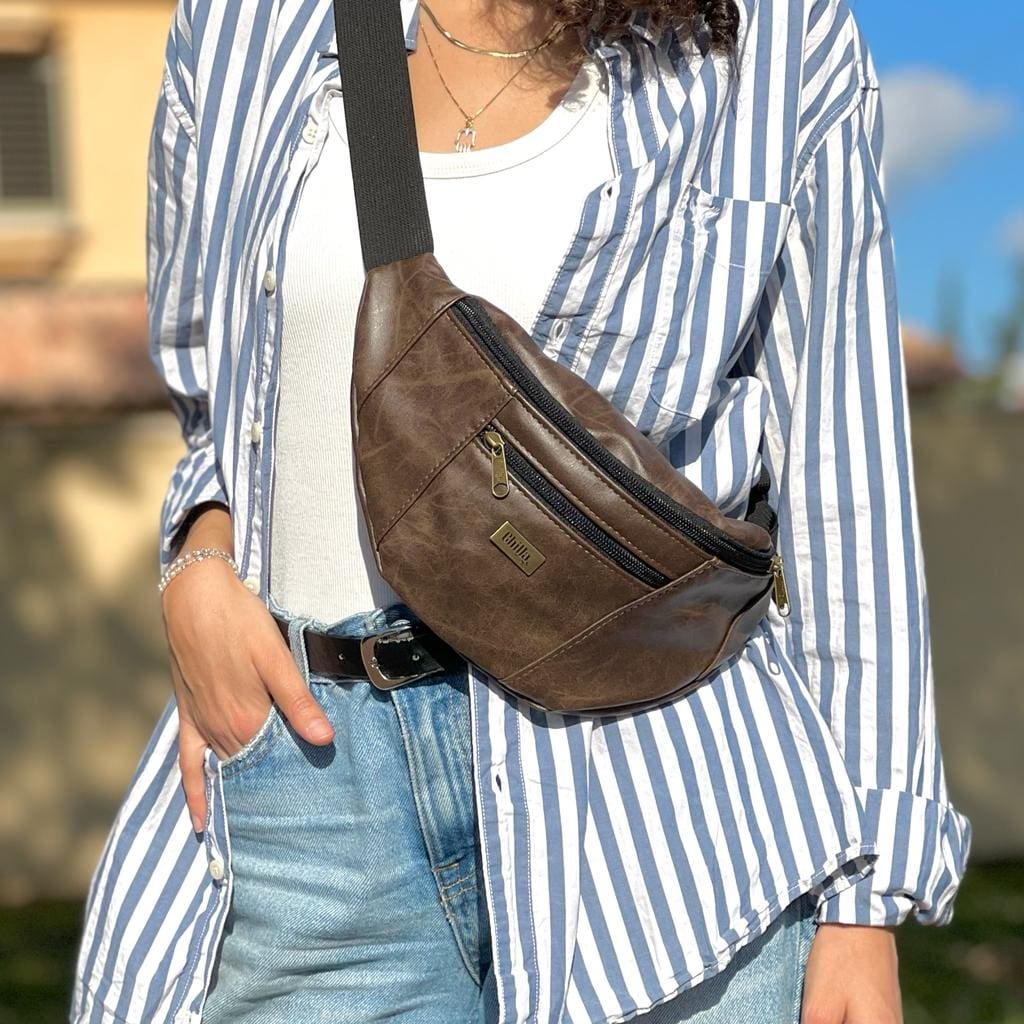 New Brown Leather-Like Large Roni Fanny Pack