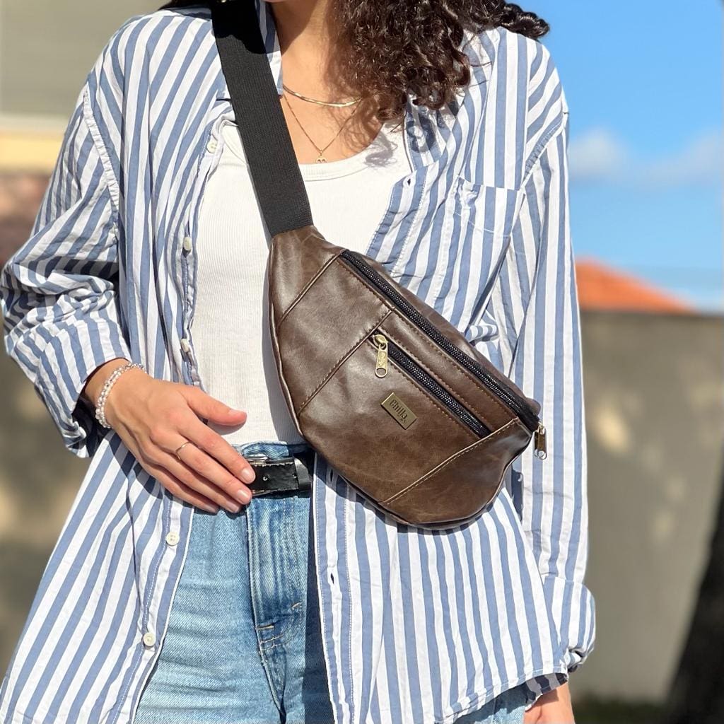 New Brown Leather-Like Large Roni Fanny Pack