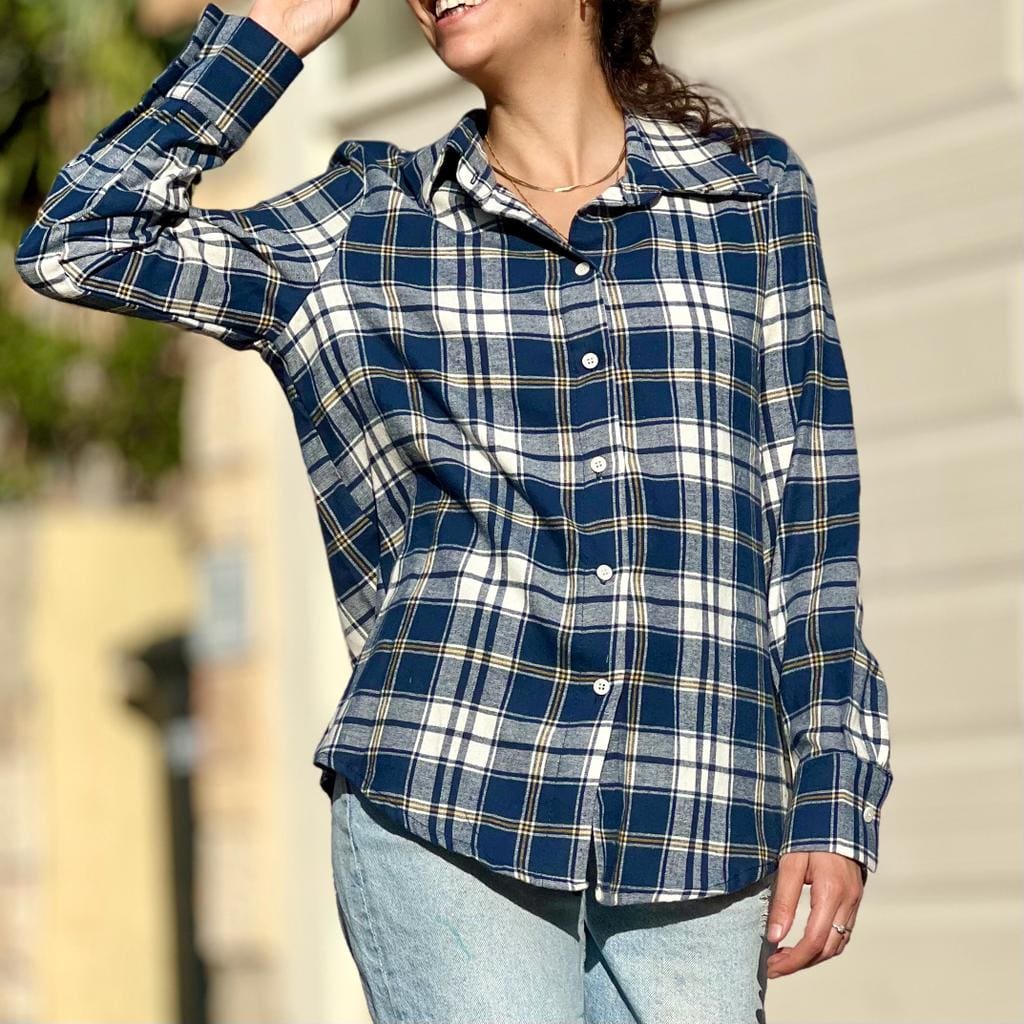 Flannel plaid button-down shirt