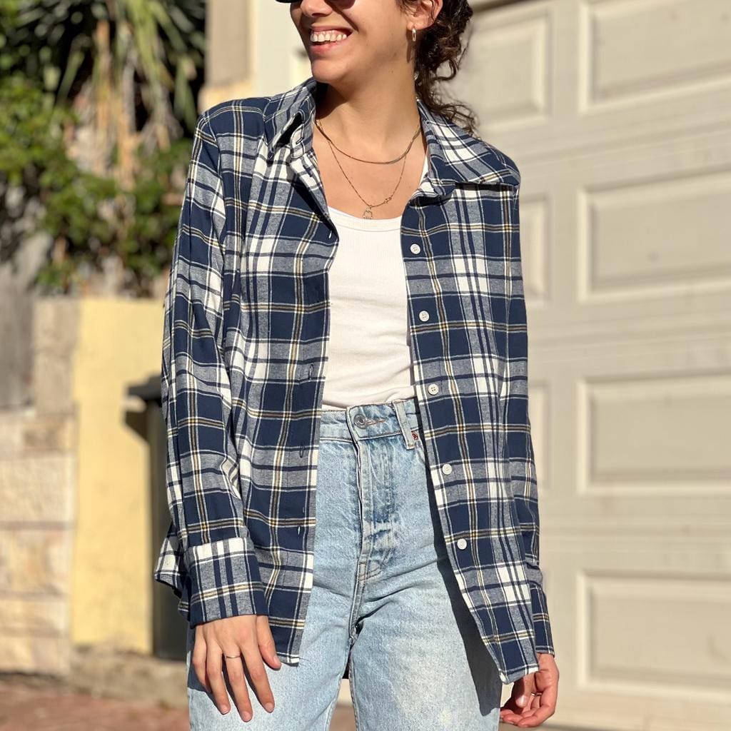 Flannel plaid button-down shirt