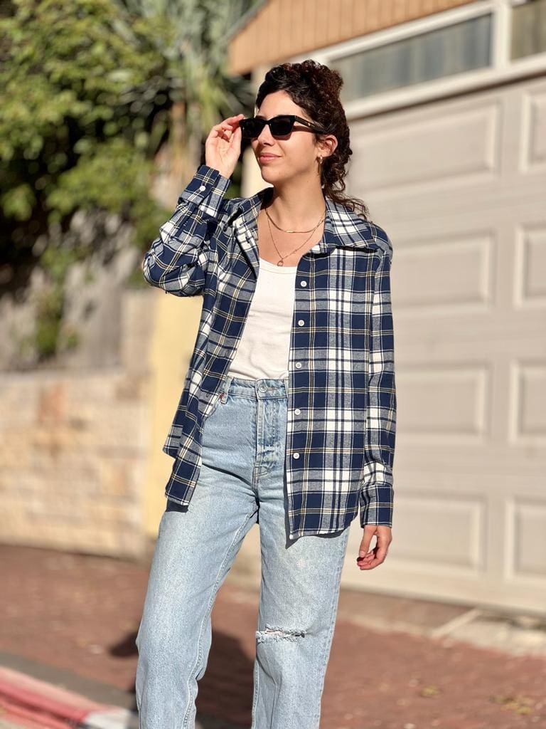 Flannel plaid button-down shirt