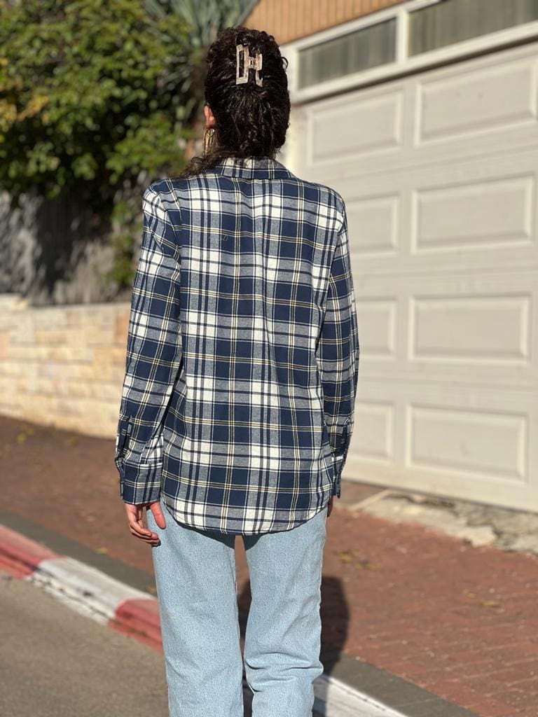 Flannel plaid button-down shirt