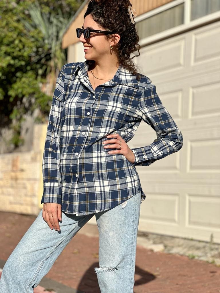 Flannel plaid button-down shirt