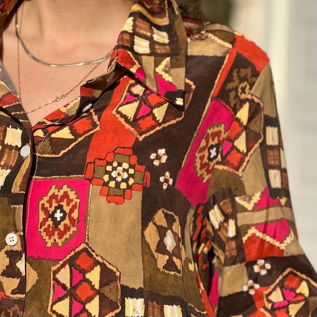Retro viscose button-down shirt
