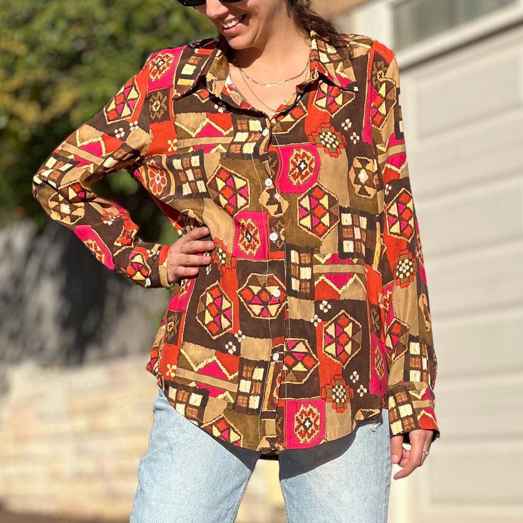 Retro viscose button-down shirt