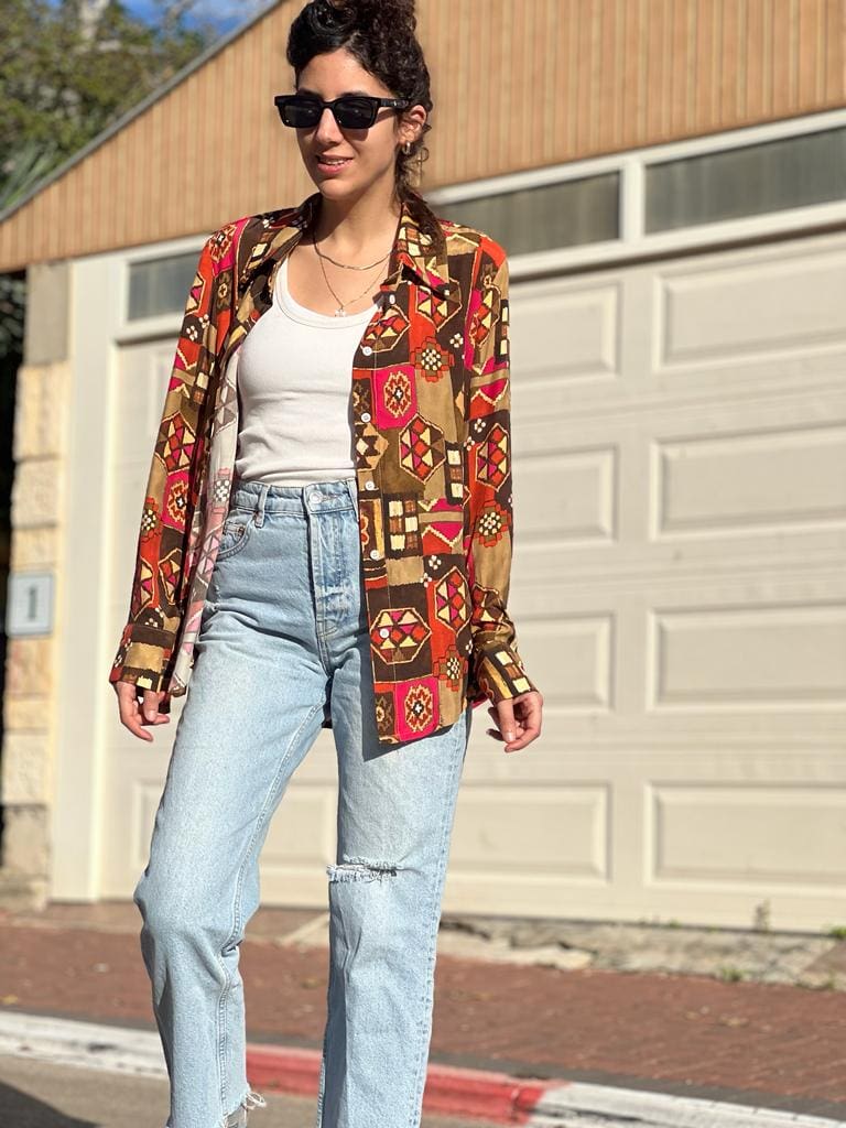 Retro viscose button-down shirt