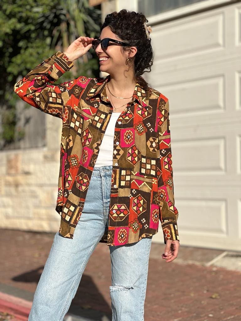 Retro viscose button-down shirt