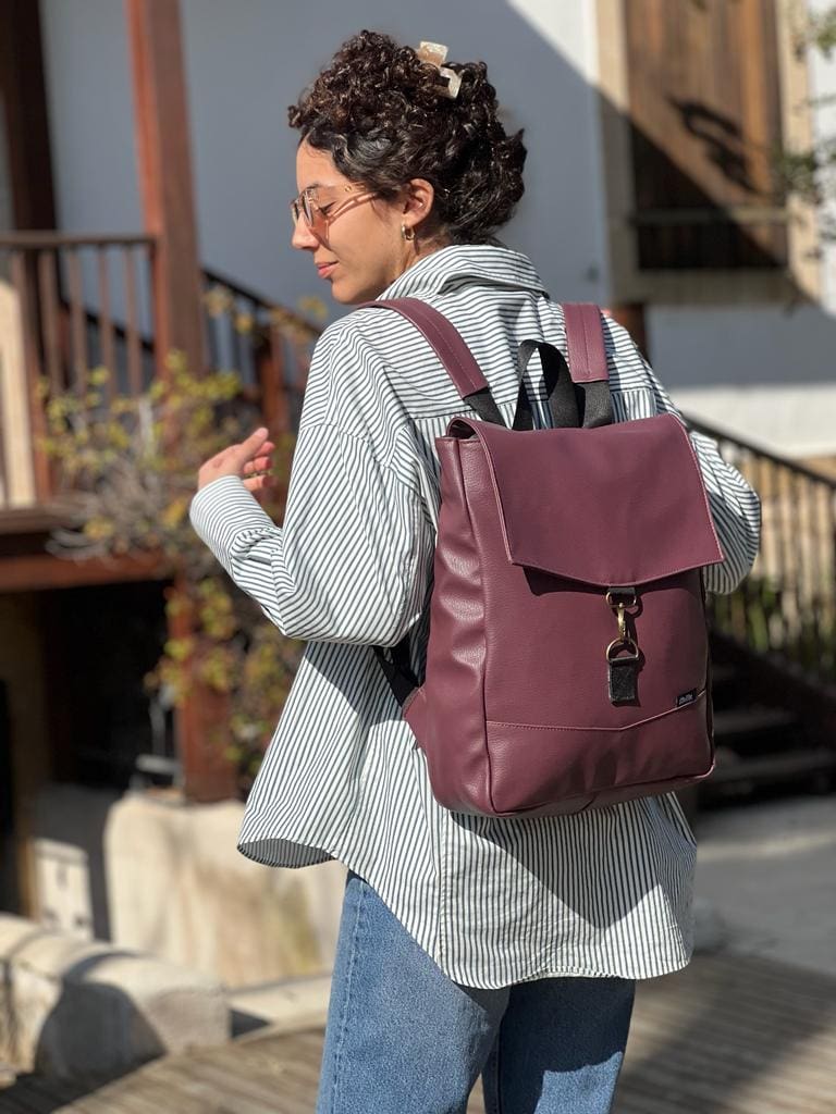 Retro Burgundy-Purple Medium Students Backpack