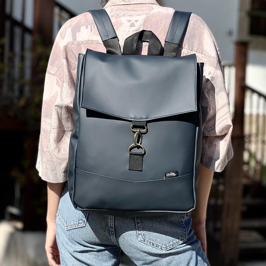 Dark Blue Leather-like Medium Students Backpack
