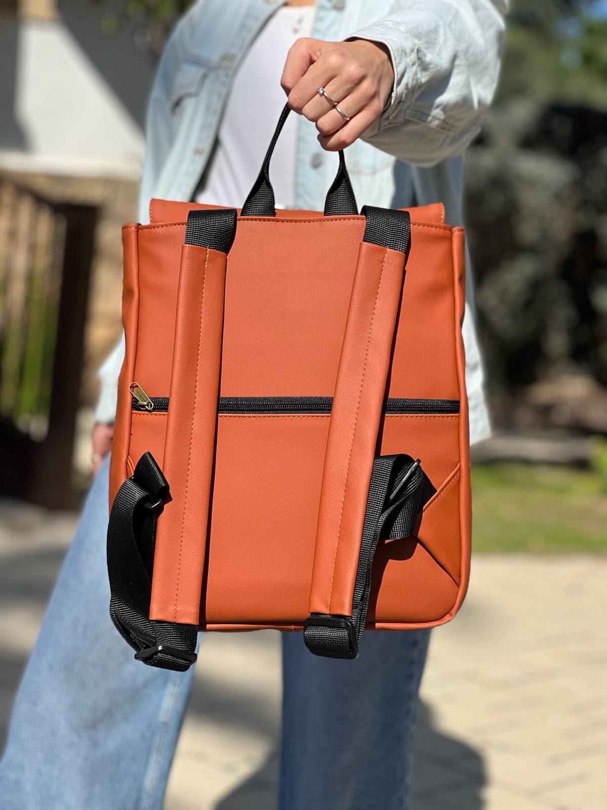 Terracotta Leather-like Mini Students Backpack