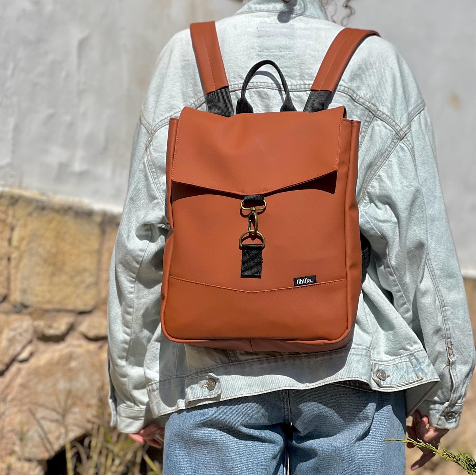 Terracotta Leather-like Mini Students Backpack