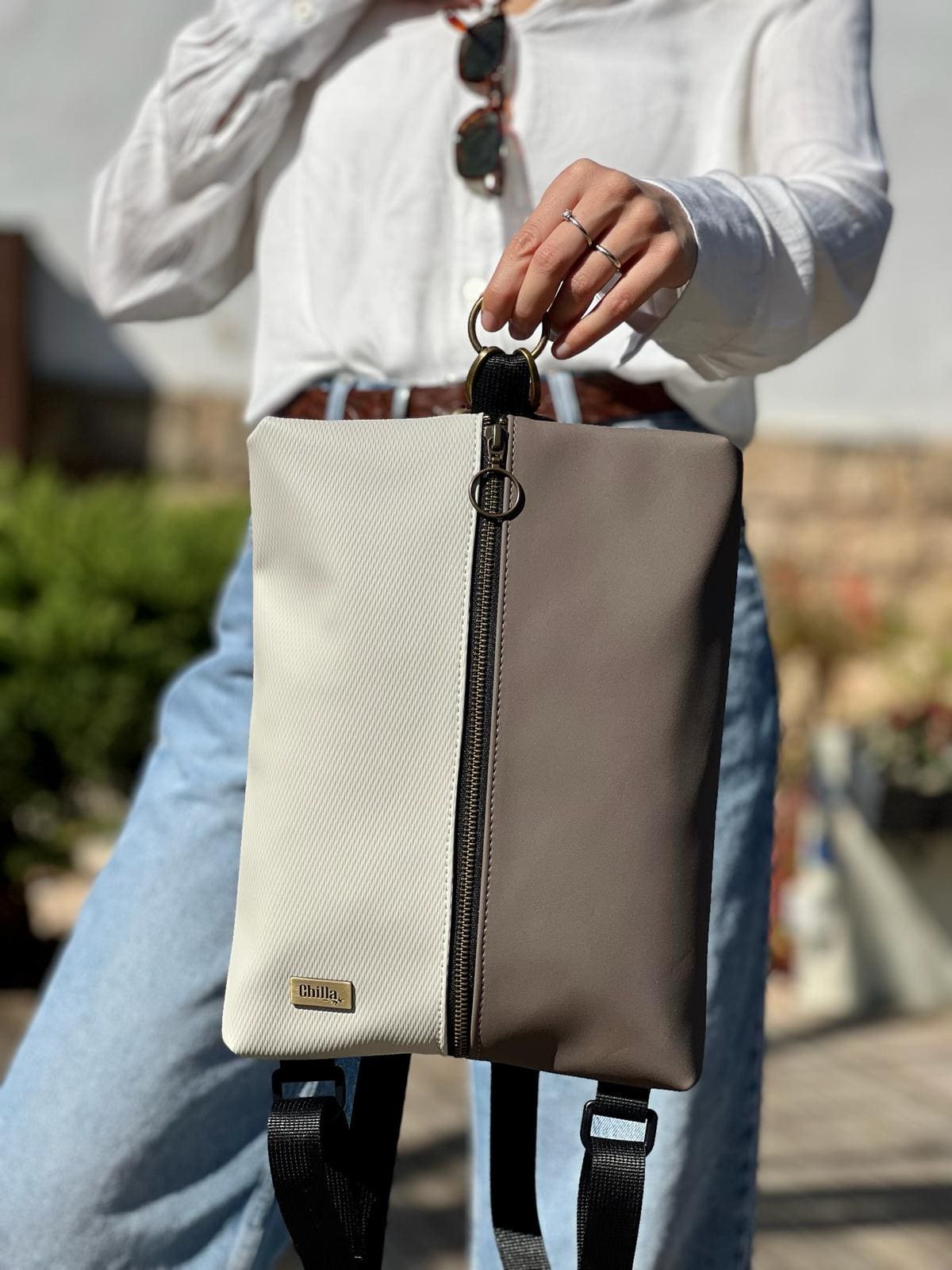 Cream Texture & Brown Nubuck Noam Bag