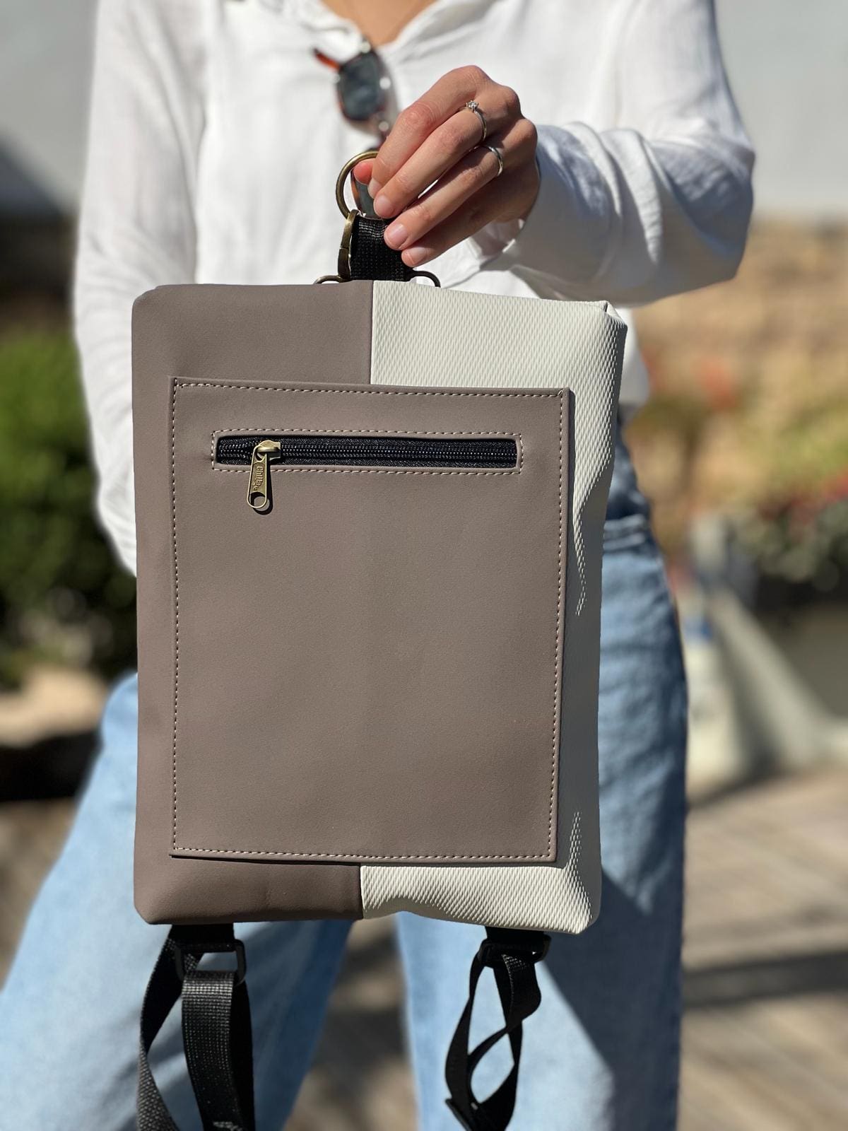 Cream Texture & Brown Nubuck Noam Bag