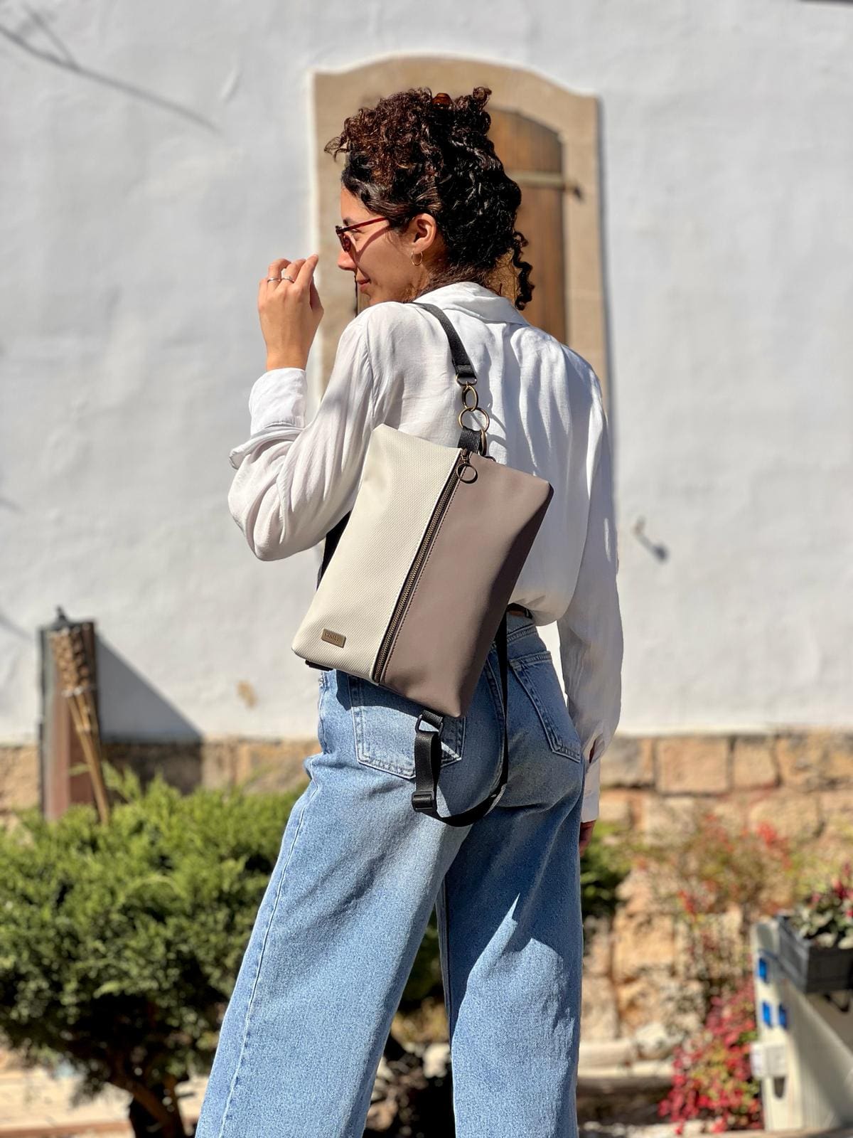 Cream Texture & Brown Nubuck Noam Bag