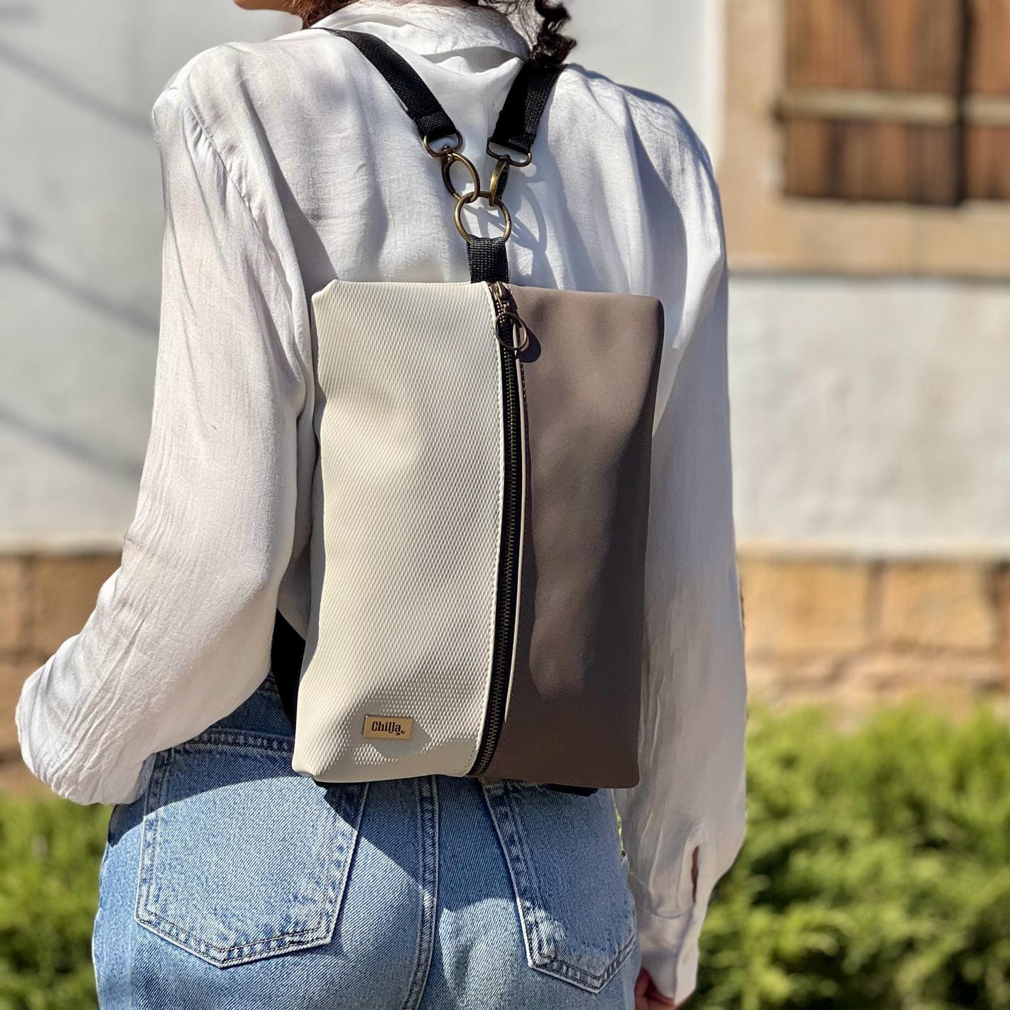 Cream Texture & Brown Nubuck Noam Bag