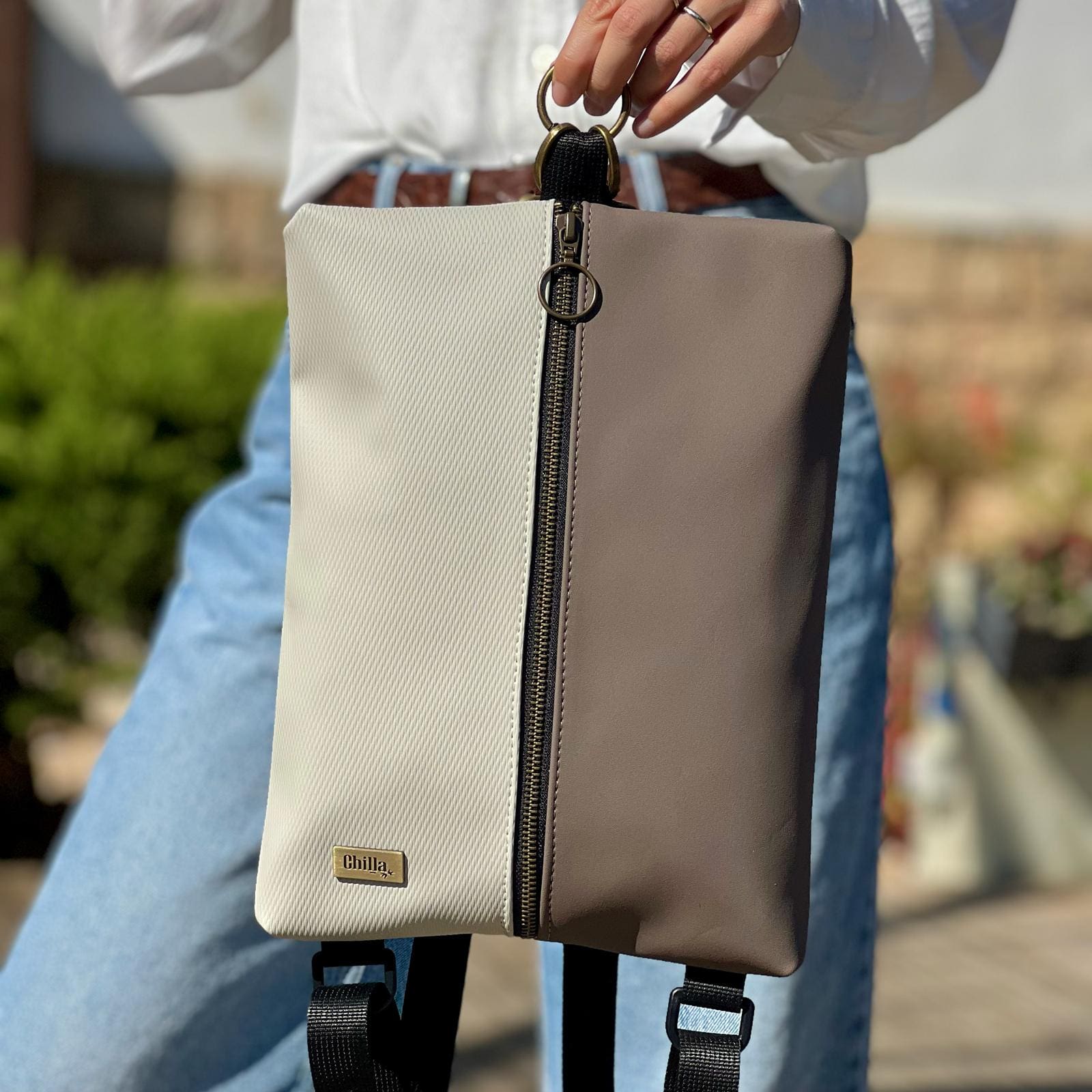 Cream Texture & Brown Nubuck Noam Bag