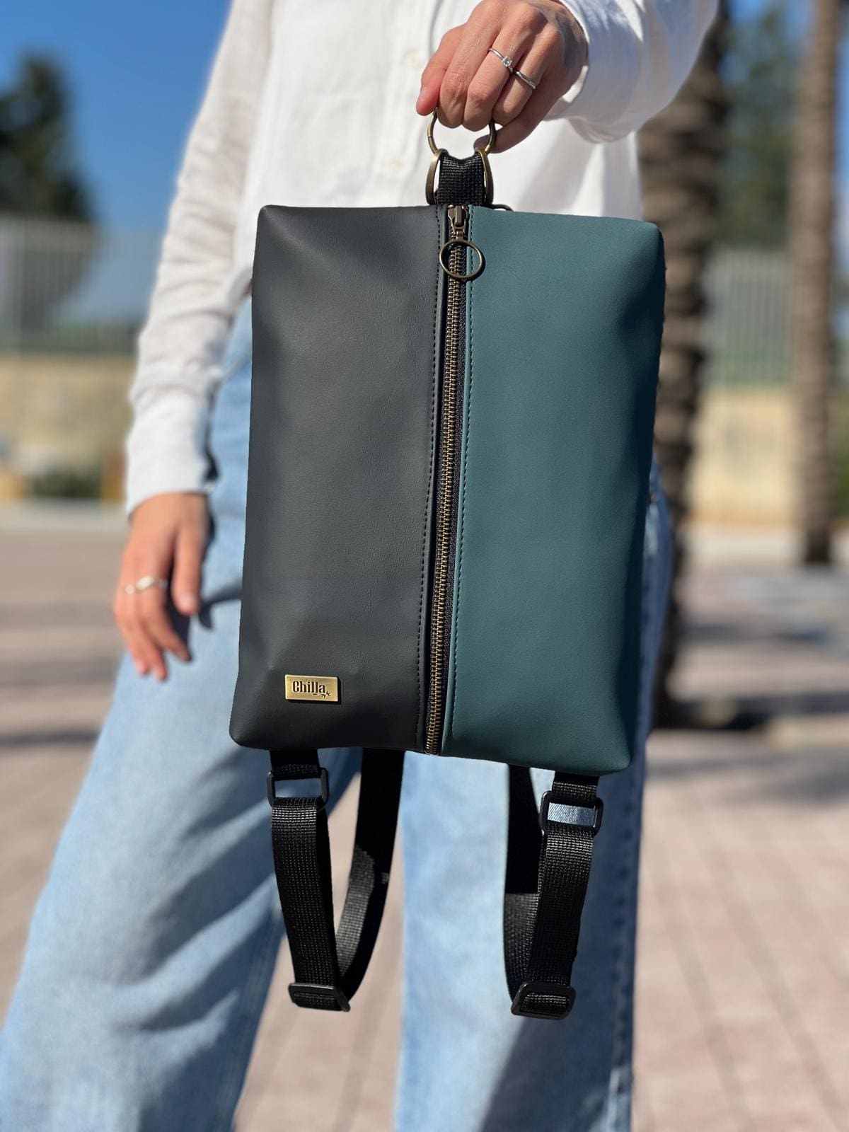 Black Noam Bag with Turquoise Nubuck