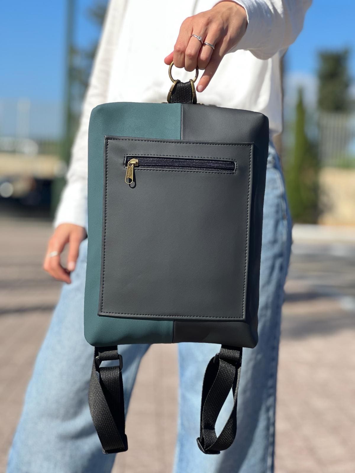 Black Noam Bag with Turquoise Nubuck