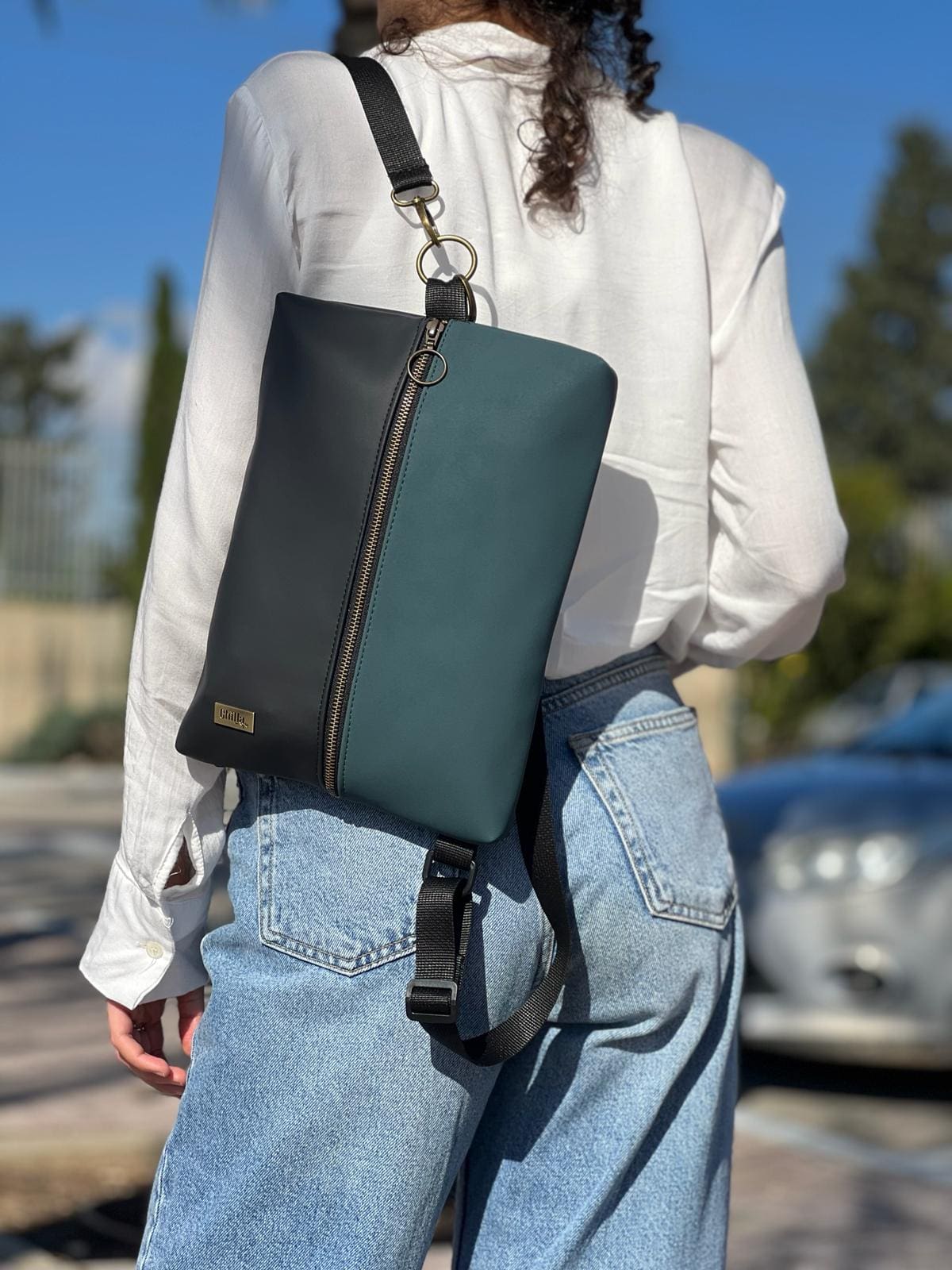 Black Noam Bag with Turquoise Nubuck