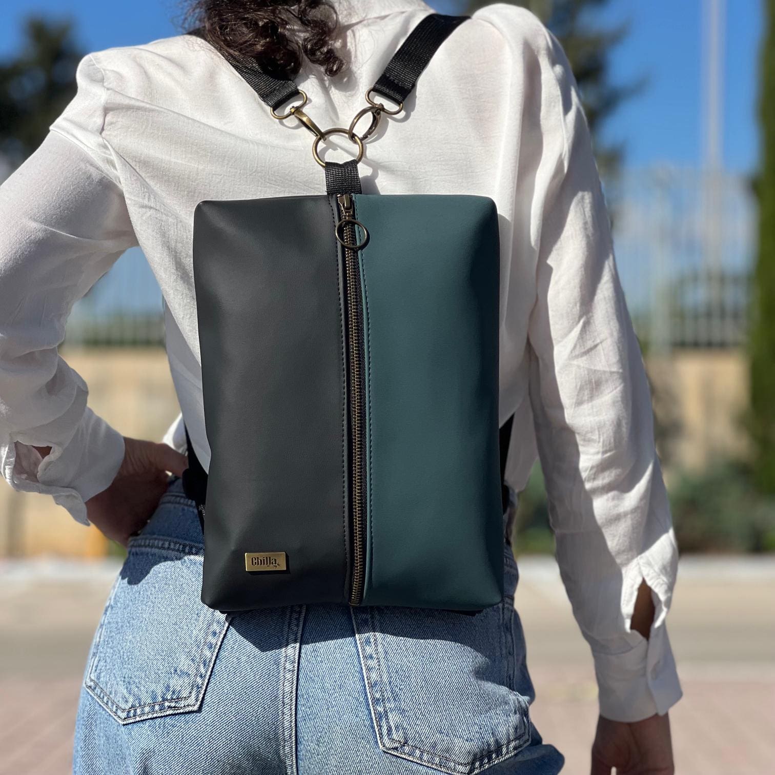 Black Noam Bag with Turquoise Nubuck