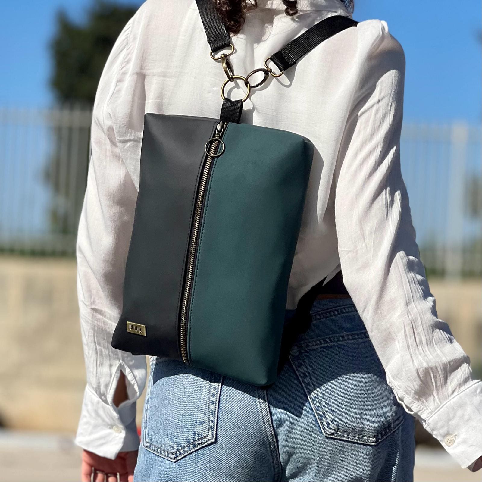 Black Noam Bag with Turquoise Nubuck