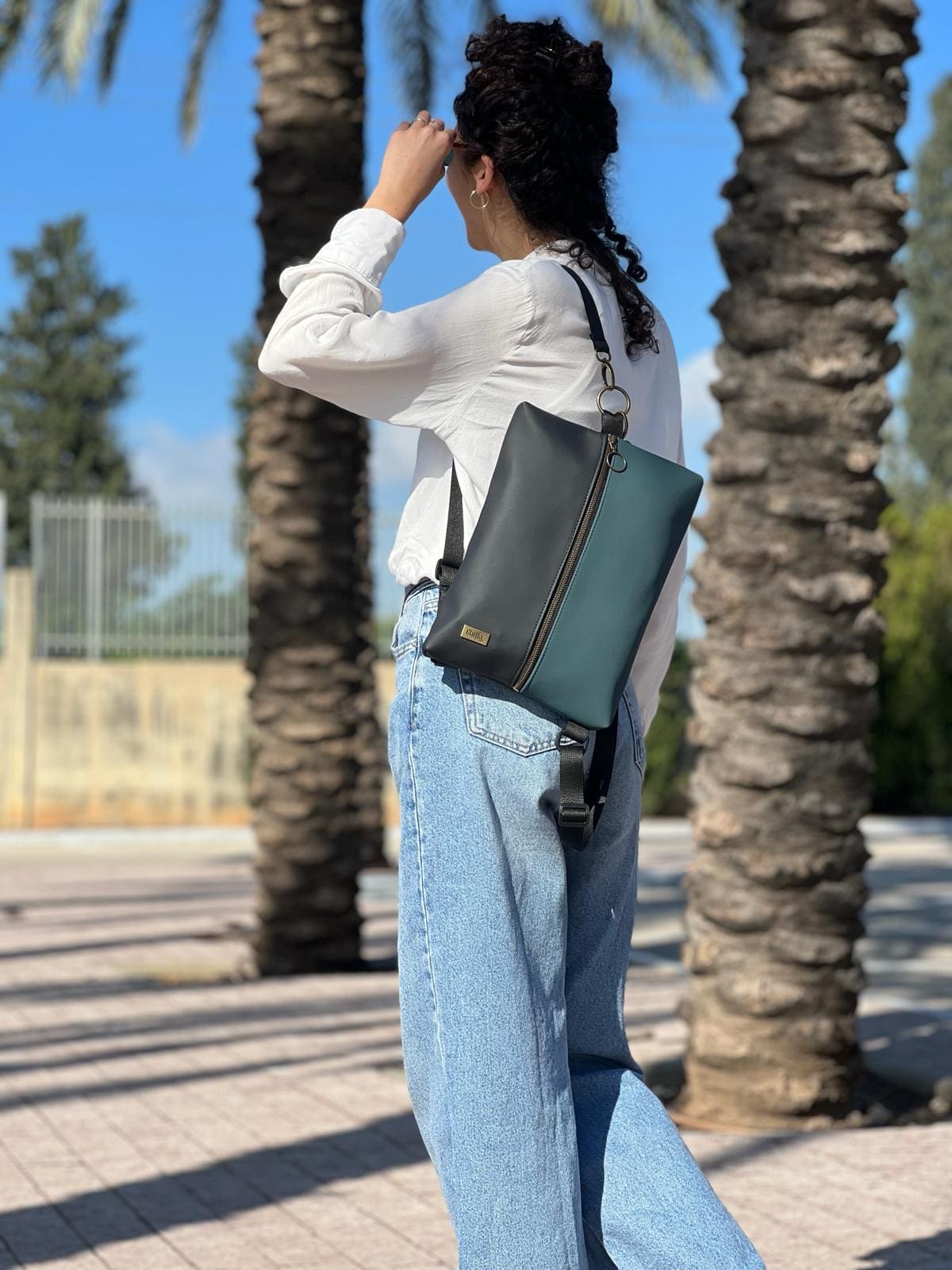 Black Noam Bag with Turquoise Nubuck