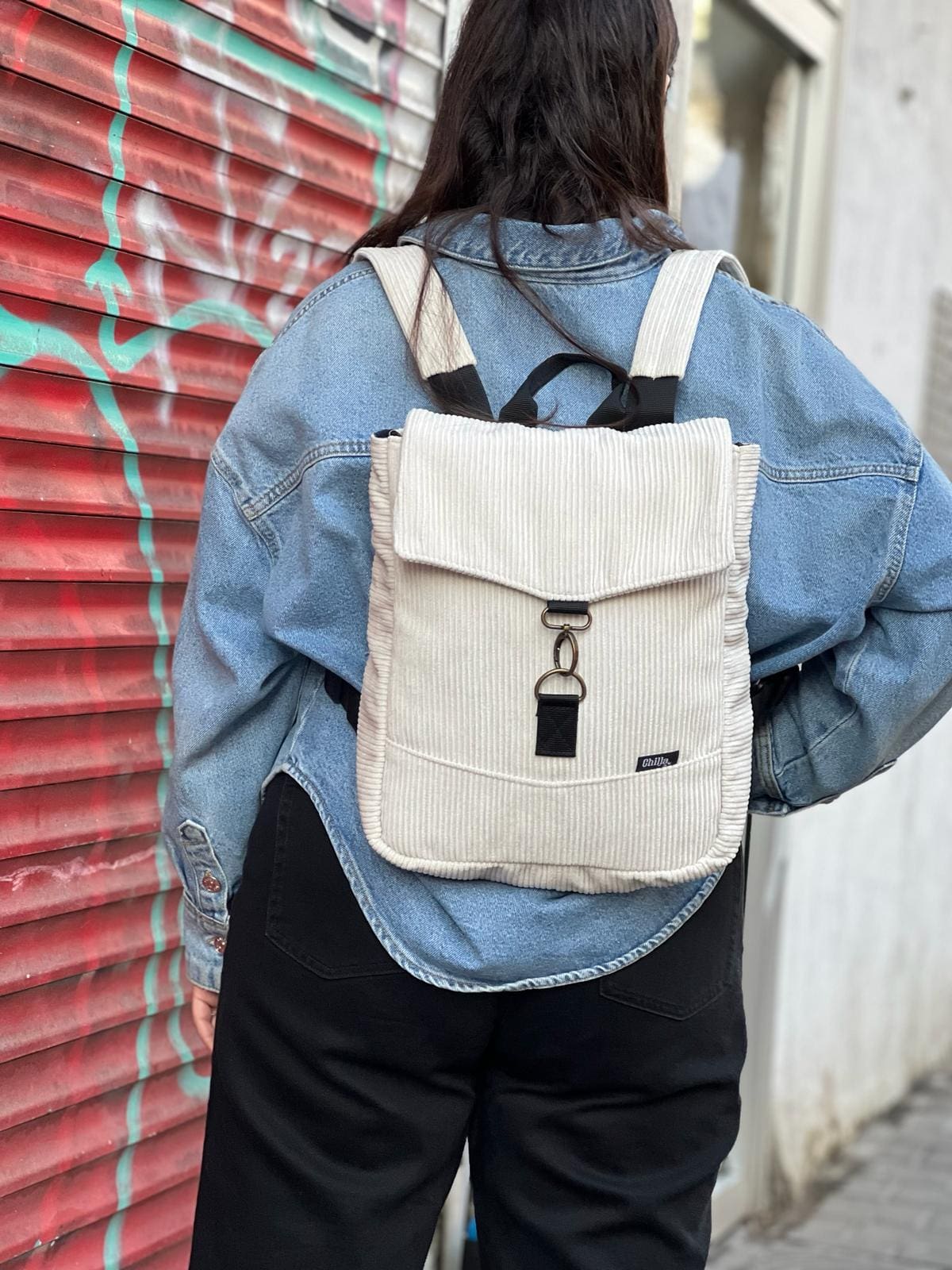 Cream Corduroy Mini Students Backpack
