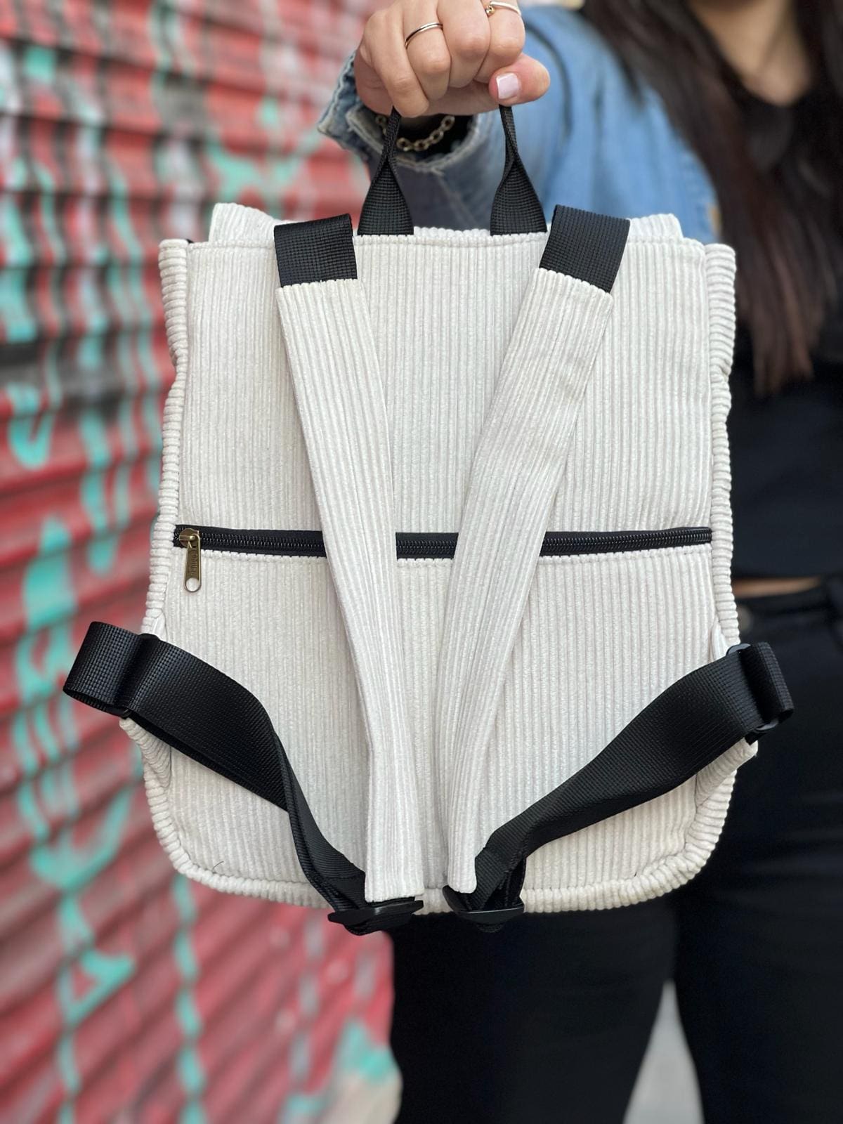 Cream Corduroy Mini Students Backpack