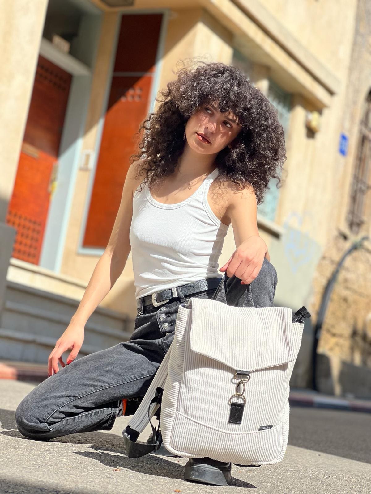 Cream Corduroy Mini Students Backpack