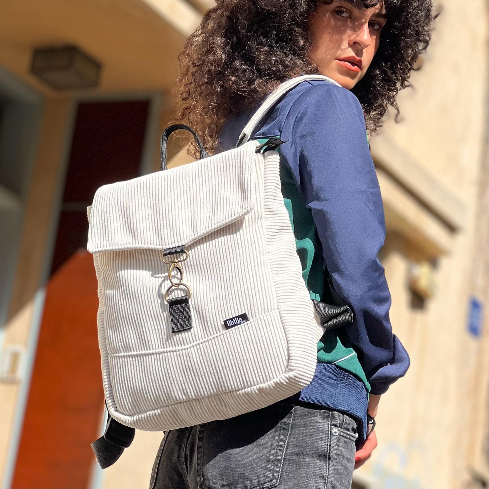 Cream Corduroy Mini Students Backpack