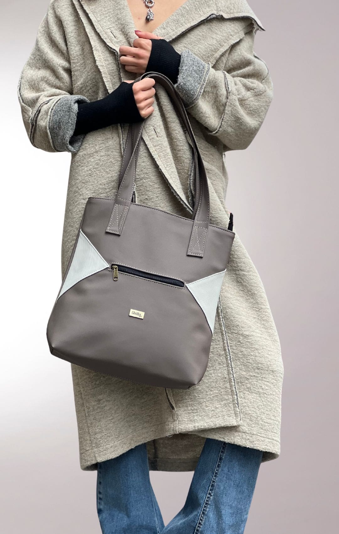 Brown Nubuck-Like Tommy Side Bag with Cream Combination