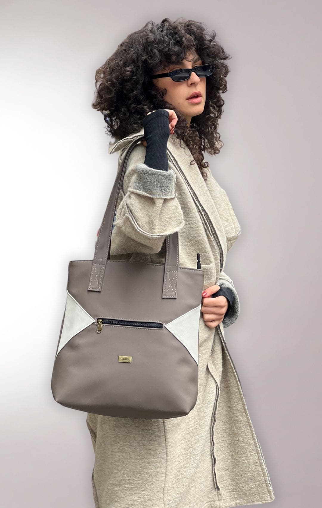 Brown Nubuck-Like Tommy Side Bag with Cream Combination