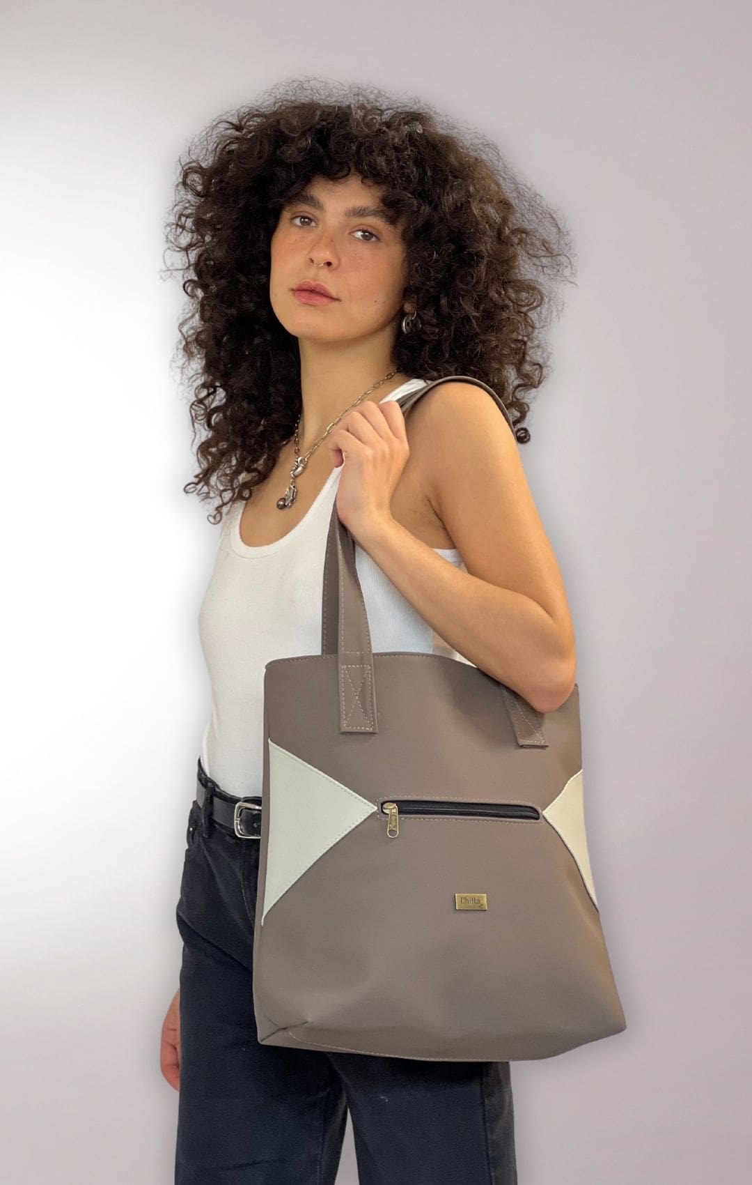 Brown Nubuck-Like Tommy Side Bag with Cream Combination