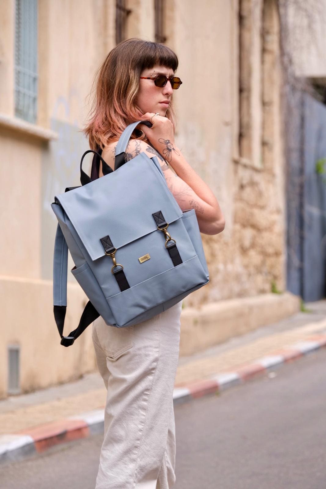 Gray-Light Blue Textured Unicorn Backpack