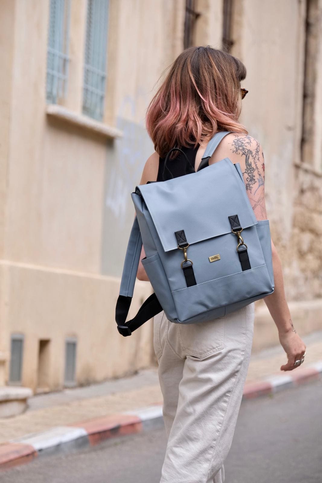 Gray-Light Blue Textured Unicorn Backpack